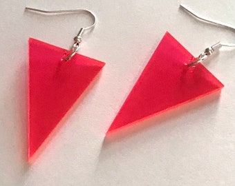 Neon Pink Dangle Earrings in Triangle Shape, Geometric Jewelry, Hot Pink Earrings
