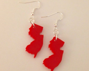 Lasercut New Jersey Earrings in Red Acrylic - NJ Jewelry - State Earrings - Gift for Her - Gift for Women