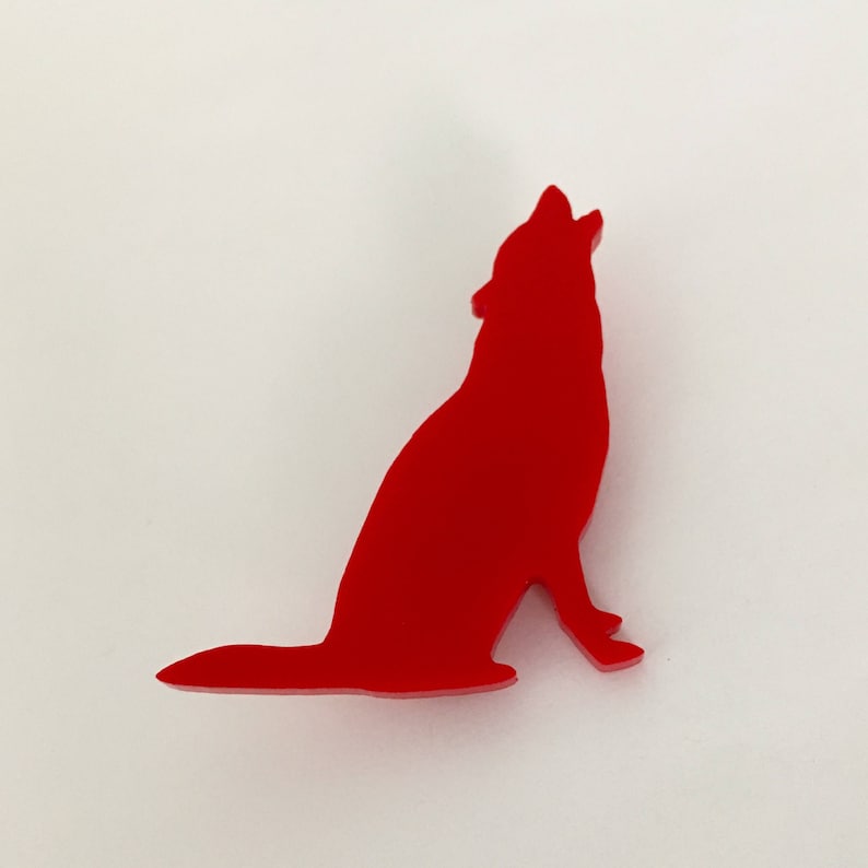 Howling Wolf Pin in Red Acrylic Animal Brooch Animal Shape Pin Wolf Shape Wolf Brooch