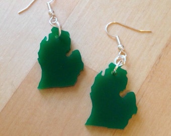 Green LP of Michigan Earrings - State Earrings - Michigan Jewelry