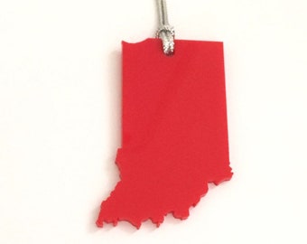 State Shape Christmas Tree Ornament, Indiana Ornament in Red Acrylic, Holiday Gift, Stocking Stuffer