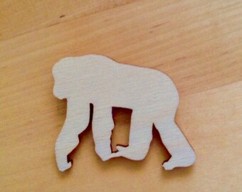 Wooden Chimp Brooch Pin, Laser Cut Wood, Animal Brooch, Gift for Her