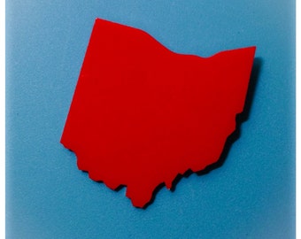 Broche de alfiler de Ohio en plástico acrílico cortado con láser rojo - Pin con forma de estado