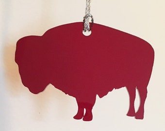 Bison Animal Shape Christmas Tree Ornament, Buffalo Ornament, Holiday Decor, See Thru Dark Red Lasercut Acrylic Plastic