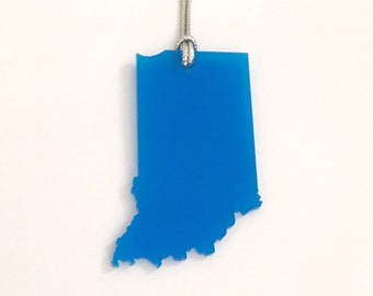 Indiana Ornament, State Shape Gift, Blue Lasercut Christmas Tree Ornament, Gift for Friend