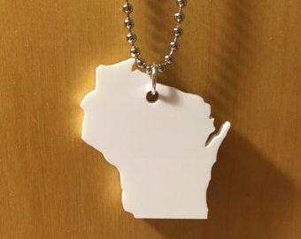 Wisconsin Necklace - State Pendant - Large Size in White - Acrylic Jewelry