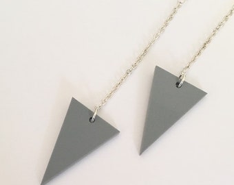 Gray Triangle Earrings, Geometric Chain Earrings, Statement Jewelry