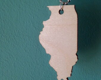 Large Size Wooden Illinois Necklace - Lasercut Wood State Shape Jewelry