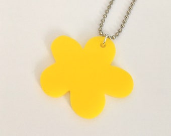 Hippie Flower Necklace, Yellow Large Flower Shape, Hippie Jewelry, Lasercut Acrylic Plastic Jewelry