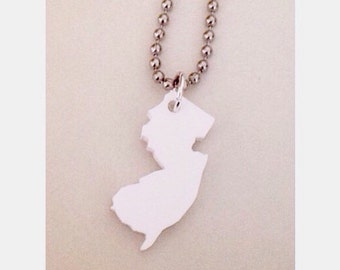 New Jersey Necklace, State Necklace, White Acrylic Lasercut Acryic Plastic, NJ Jewelry, Small Size