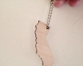 California Keychain in Light Wood, Lasercut State Shape, Moving Gift