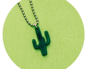 Cactus Necklace in Green Acrylic, Small Size Southwestern Style, Succulent Shape Necklace