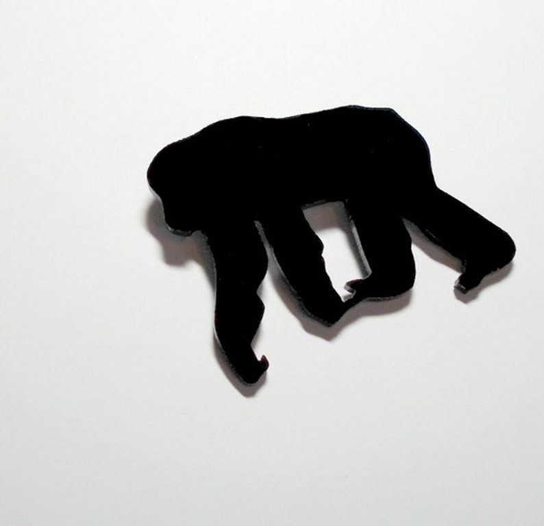 Chimpanzee Pin, Animal Brooch in Black Laser cut Acrylic, Chimp Brooch image 3