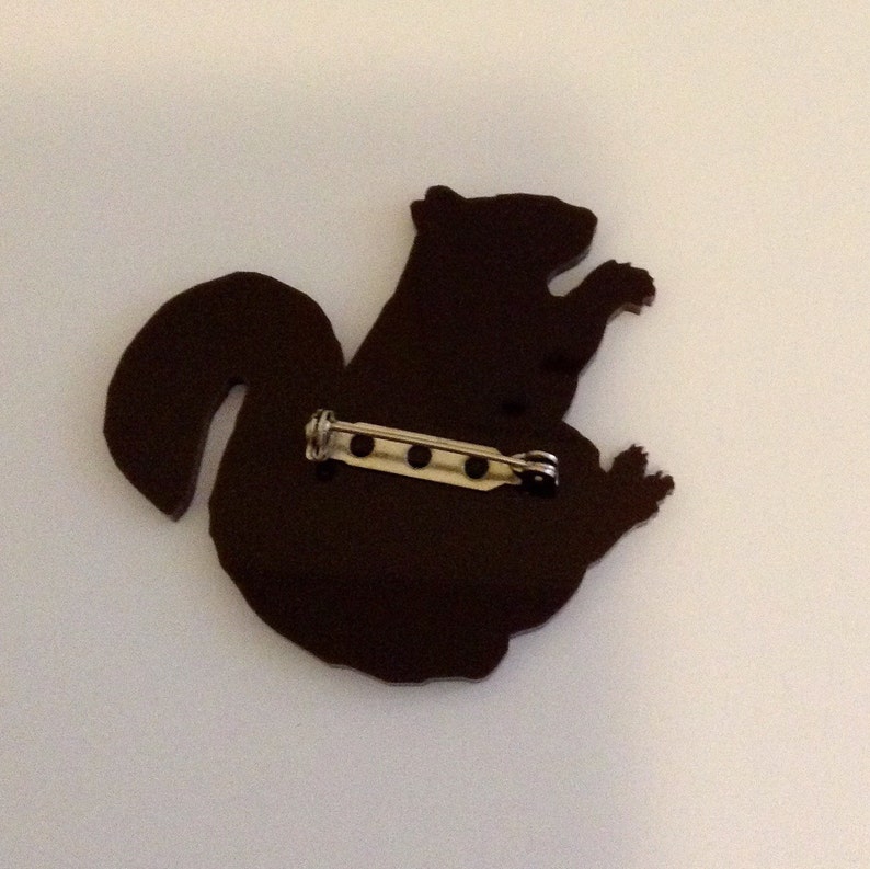 Large Squirrel Brooch Pin, Brown Laser Cut Acrylic Plastic, Woodland Animal Brooch, Squirrel Jewelry image 3