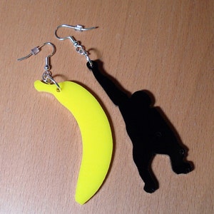 Banana Chimp Earrings Monkey Jewelry in Lasercut Acrylic, Dangle Earrings by Purple and Lime on Etsy image 2