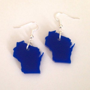 Wisconsin Earrings in Blue, US State Jewelry, Acrylic Jewelry, Wisconsin Shape image 1