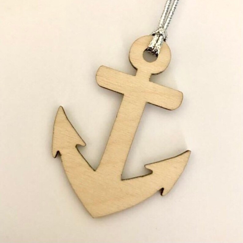 Wooden Anchor Ornament, Nautical Decor Style Gift Christmas Tree Ornament, Stocking Stuffer, Lasercut Wood, image 1