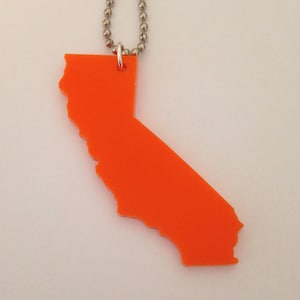 California Necklace, Orange Laser-Cut Acrylic US State Necklace, Large Size, Gift for Her