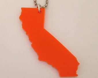 California Necklace, Orange Laser-Cut Acrylic US State Necklace, Large Size, Gift for Her