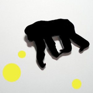 Chimpanzee Pin, Animal Brooch in Black Laser cut Acrylic, Chimp Brooch image 1