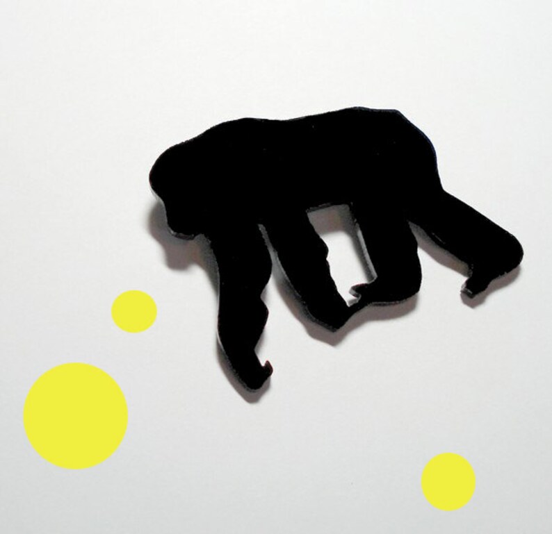 Chimpanzee Pin, Animal Brooch in Black Laser cut Acrylic, Chimp Brooch image 1