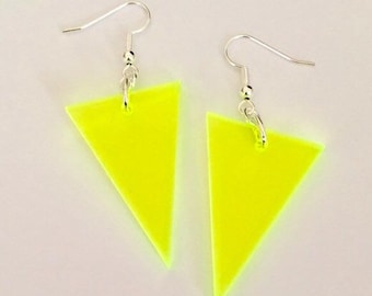 Neon Green Triangle Shape Earrings, Geometric Jewelry, Triangular Earrings, See Thru Acrylic