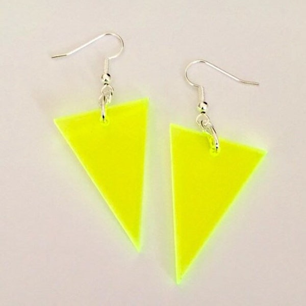 Neon Green Triangle Shape Earrings, Geometric Jewelry, Triangular Earrings, See Thru Acrylic