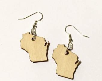 Wisconsin Earrings - Wooden State Shape Jewelry - Lasercut Wood Earrings