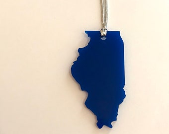 Illinois Shape Christmas Tree Ornament in Blue Acrylic, State Ornament, Stocking Stuffer