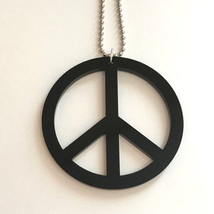 Large Peace Necklace in Black Laser Cut Acrylic, Peace Sign Jewelry, Halloween Statement Necklace, Hippie Jewelry image 1