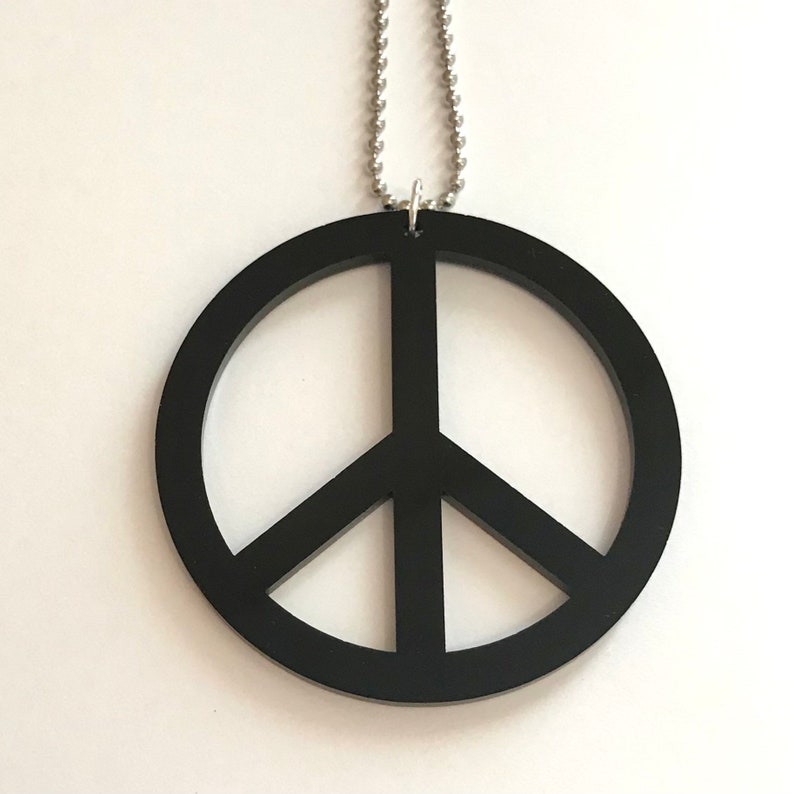 Large Peace Necklace in Black Laser Cut Acrylic, Peace Sign Jewelry, Halloween Statement Necklace, Hippie Jewelry image 1