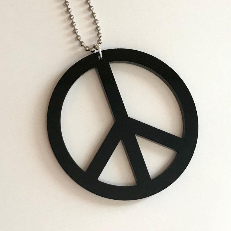 Large Peace Necklace in Black Laser Cut Acrylic, Peace Sign Jewelry, Halloween Statement Necklace, Hippie Jewelry image 2