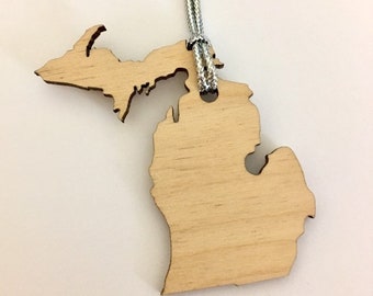 Wooden Michigan Ornament - Christmas Tree Decor - Upper Peninsula and Lower Peninsula