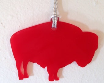 Buffalo Shape Christmas Tree Ornament, Red Acrylic, Holiday Ornament, Bison Animal, Southwestern Style