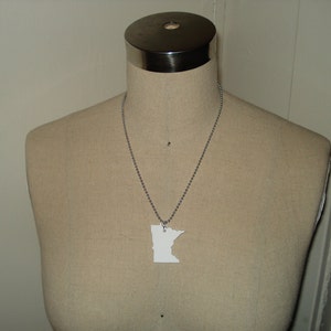 Minnesota Shape Necklace, Large Size, White Laser Cut Acrylic, State Jewelry image 3