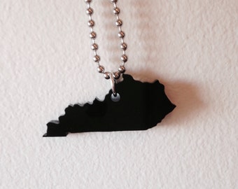 Laser Cut State Shape Necklace - Kentucky Necklace - Black Acrylic Plastic