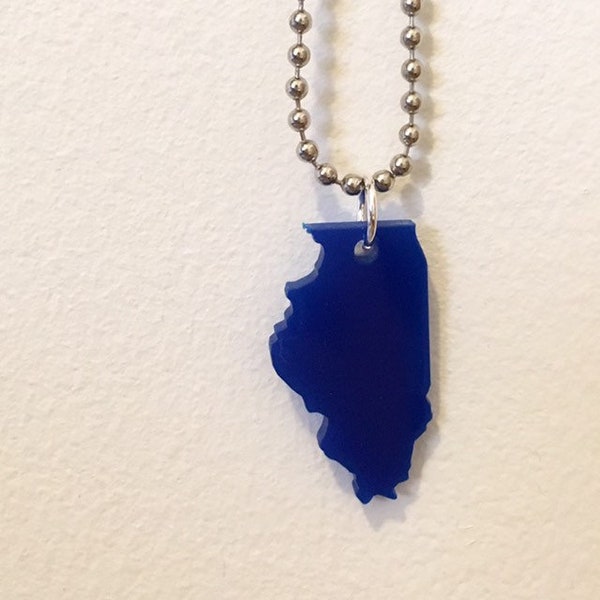 Illinois Necklace in Blue - State Shape Jewelry - Laser-Cut Acrylic