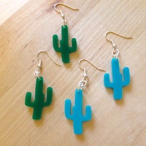 Cactus Earrings, Southwestern Style Small Size in Green or Turquoise Blue, Hippie Jewelry, Cacti Shape