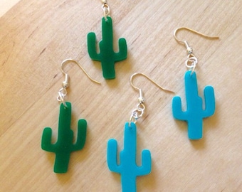Cactus Earrings, Southwestern Style Small Size in Green or Turquoise Blue, Hippie Jewelry, Cacti Shape