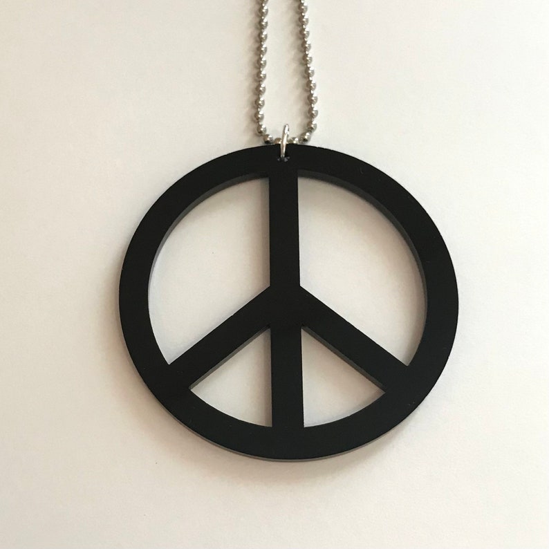 Large Peace Necklace in Black Laser Cut Acrylic, Peace Sign Jewelry, Halloween Statement Necklace, Hippie Jewelry image 3