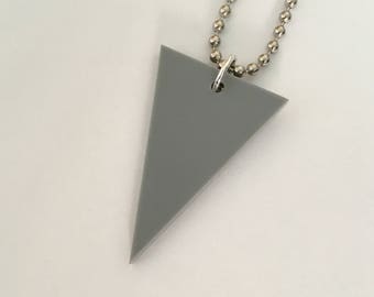 Triangle Necklace, Gray Lasercut Acrylic, Geometric Jewelry, Gray Necklace