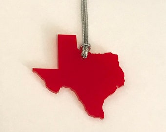 Texas Christmas Tree Ornament, State Shape Holiday Ornament in Red Acrylic, Stocking Stuffer, Texas Gift