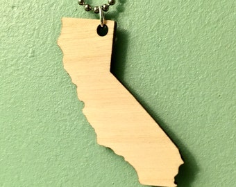 California Necklace in Birch Wood, Lasercut Wooden State Necklace