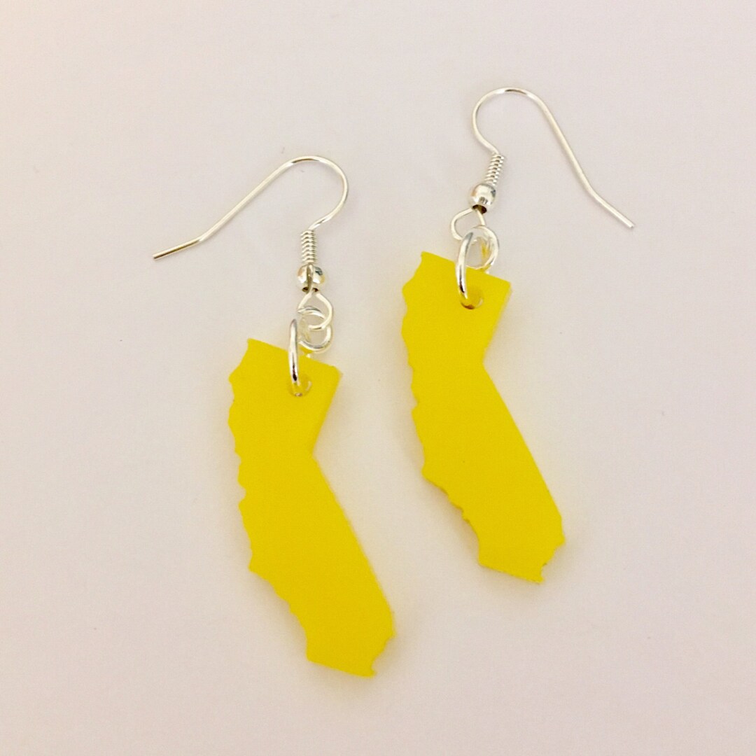 California Earrings, Yellow Acrylic Earrings, Lasercut Jewelry, Gift
