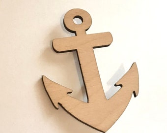 Wooden Anchor Brooch Pin, Lasercut Wood Jewelry, Nautical Style Anchor Shaped Pin