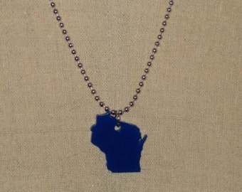 Wisconsin Necklace in Blue, Acrylic Necklace, Small Size, State Jewelry