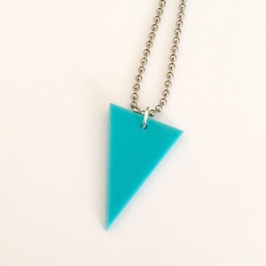 Triangle Shape Necklace in Turquoise Blue Lasercut Acrylic Geometric Triangular Jewelry image 1