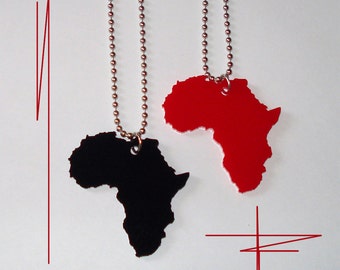 Africa Necklace Acrylic Pendant, Africa Jewelry Pick Black or Red