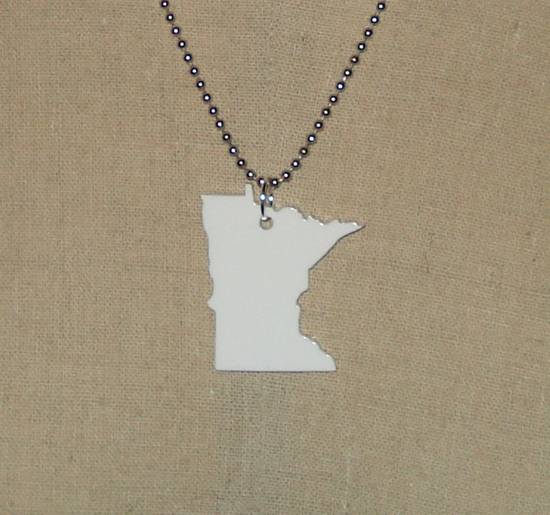 Minnesota Shape Necklace, Large Size, White Laser Cut Acrylic, State Jewelry image 2