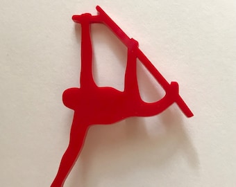 Red Swinging Monkey Brooch Pin in Red Laser cut Acrylic, Animal Shape Brooch, Limited Edition Jewelry